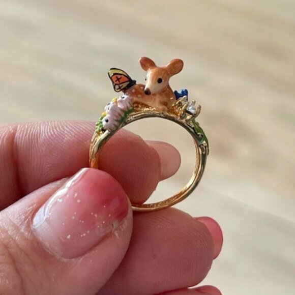 les NEREIDES Jewelry - Les NEREIDES Whimsical deer  Ring with Floral Accents